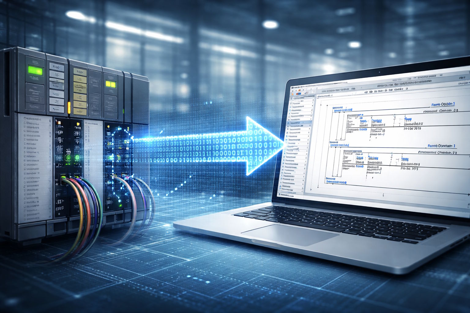 Visual representation of Siemens PLC software being converted into Rockwell Studio 5000